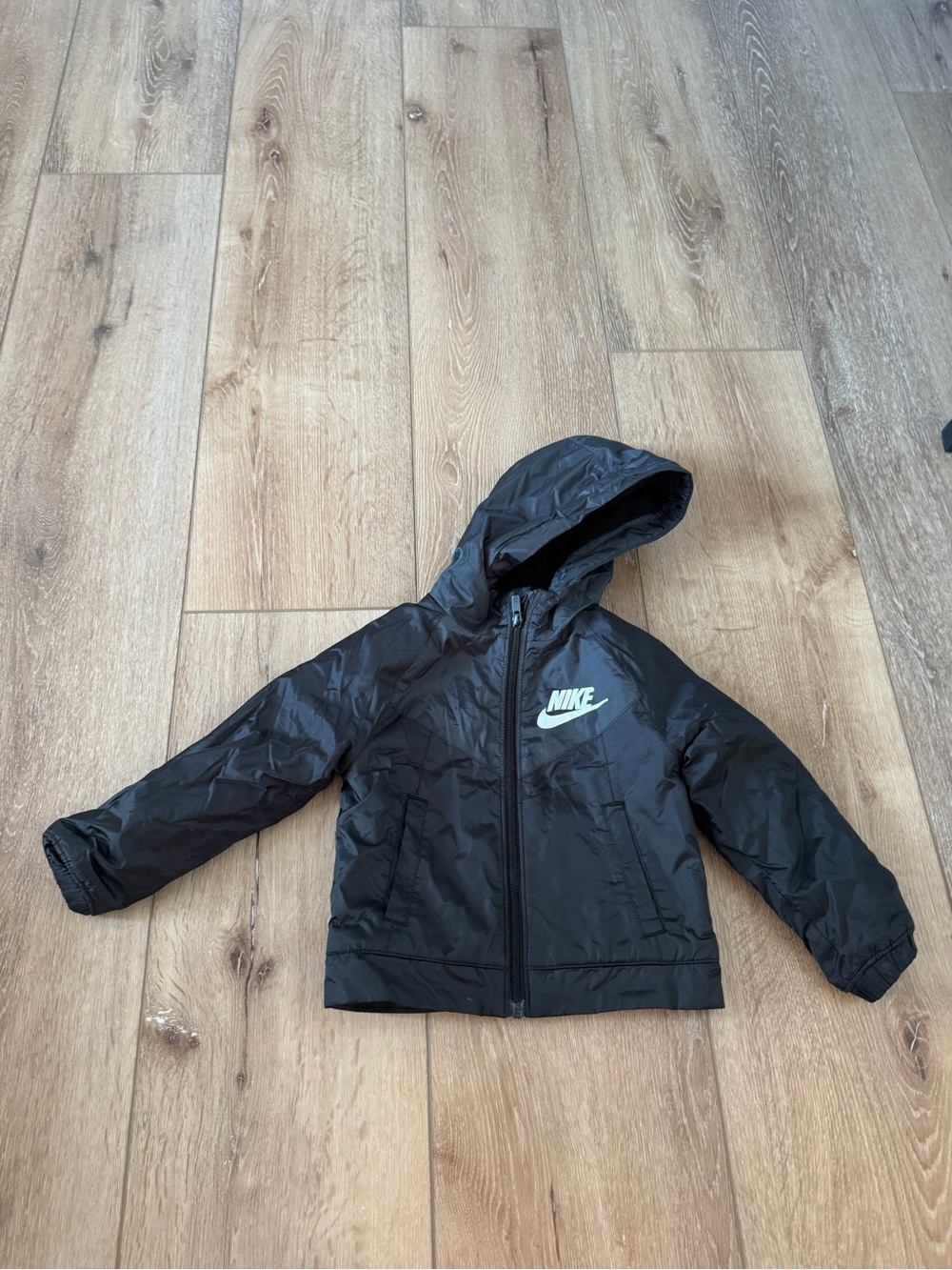 Boy's Nike Fleece Lined Hooded Jacket Windbreaker Black 2Tone size 2T